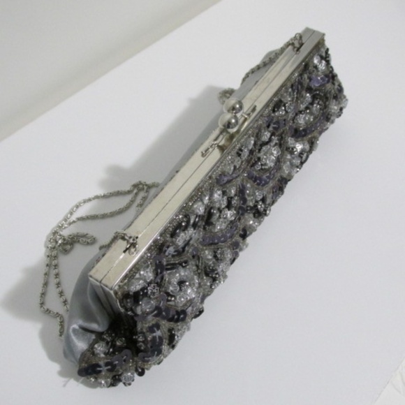 Silver Grey Sequined Evening Shoulder Bag - Picture 8 of 9